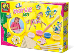 SES - Marble art - kunst met marmer effect - 4 kleuren verf - met houten vormen, pipetten en cocktailprikkers - goed uitwasbaar