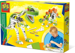 SES - Metaal constructieset Dino - met 3 kleuren foam onderdelen - inclusief boutjes, moertjes, moersleutel en schroevendraaier - knutselen jongens - Dinosaurus Speelgoed