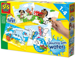 SES - My First - Verven - Kleuren met water - Boerderij dieren - zonder geknoei - inclusief 4 voorbedrukte kaarten en kwast - steeds opnieuw te gebruiken