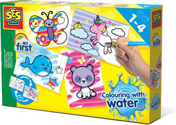 SES - My First - Verven - Kleuren met water - Fantasie dieren - zonder geknoei - inclusief 4 voorbedrukte kaarten en kwast - steeds opnieuw te gebruiken