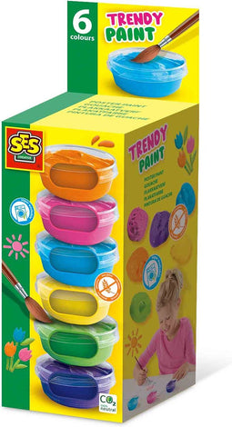 SES - Plakkaatverf Trendy (6x45ml) - extra dekkende plakkaatverf - trendy kleuren - hersluitbare potjes - makkelijk uitwasbaar
