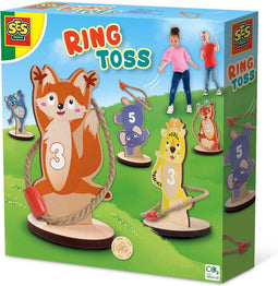 SES - Ringwerpen - 5 houten ringwerp dierenfiguren met 4 stevige touwringen - buiten spelen