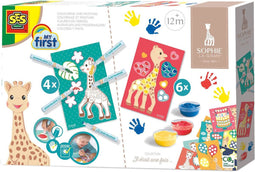 SES - Sophie la Girafe - 2-in-1 - Kleuren en verven - 3 kleuren vingerverf - 5 babymarker stiften - hypoallergeen - met 10 knutselkaarten - makkelijk uitwasbaar