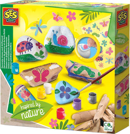 SES - Stenen en drijfhout decoreren - Inspired by nature - goed dekkende verf - met rub-on stickers - versier de witte stenen en het hout