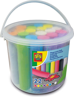 SES - Stoepkrijt emmer - 22 stuks - 8 kleuren inclusief zwart - stimuleert creativiteit
