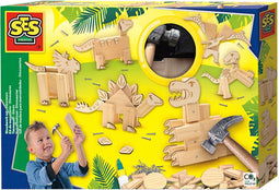 SES - Timmerset - Dinosaurus - Montessori Speelgoed Jongens - met echte hamer, spijkers en voorgezaagde houten plankjes - knutselen jongens - Dinosaurus Speelgoed