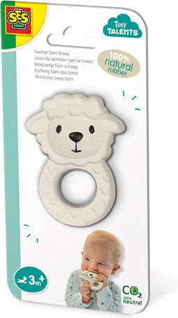 SES - Tiny Talents - Bijtspeeltje Sam schaap - 100% natuurrubber - Bijtring - met handige zachte handgreep - gemaakt van veilige materialen - baby speelgoed