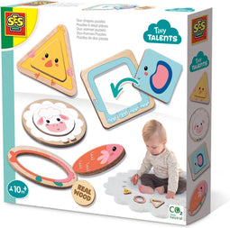 SES - Tiny Talents - Duo vormen puzzels - Montessori vormenstoof - Puzzel 1 jaar - mooi bedrukt hout - makkelijk voor kleine kinderen - Speelgoed 1 jaar