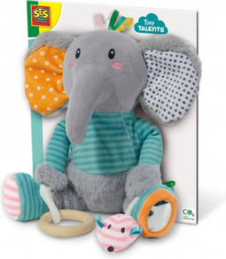 SES - Tiny Talents - Olfi Knuffel Olifant - Sensorisch Speelgoed - met spiegel, knispervoet, bijtring en piepmuis - baby speelgoed