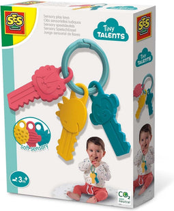 SES - Tiny Talents - Sensorisch speelgoed speelsleutels - Montessori - bijten, voelen, sabbelen, spelen - verschillende texturen - baby speelgoed