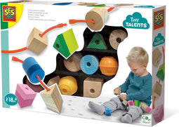 SES - Tiny Talents - Sensory kralen rijgen - Sensorisch speelgoed - Montessori speelgoed - meerdere soorten grove kralen - inclusief koppelsnoer Speelgoed 2 jaar