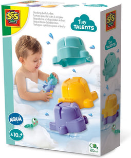 SES - Tiny Talents - Stapelbare schildpadden Badspeelgoed - 3 vrolijke kleuren - gebruik als trechter, waterval of schep - makkelijk schoon te maken - in bad, zwembad, zee of strand - Speelgoed 1 jaar