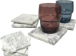 Set 8 stk. Marmeren Onderzetters - Onderzetters Voor Glazen - Onderzetters Marmer - Non-slip - Wit
