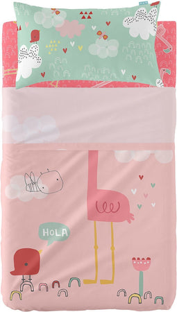 Set beddengoed HappyFriday Moshi Moshi Hola Multicolour Wieg voor baby's 2 Onderdelen
