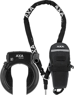 Set bestaande uit AXA Defender – ART 2 sterren keurmerk - Frameslot - Met RLC plug-in ketting 140 cm - Inclusief opbergtas - Zwart