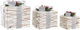 Set decoratieve dozen DKD Home Decor Wit LED Rotan (25 x 25 x 28 cm)