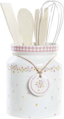Set Keukengerei DKD Home Decor Blommor MDF Dolomite (1 L) (12 x 12 x 22 cm)