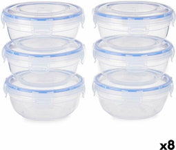 Set Lunchboxen Hermetisch Blauw Transparant Plastic 800 ml 15,5 x 7,5 x 15,5 cm (8 Stuks)