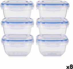 Set Lunchboxen Hermetisch Blauw Transparant Plastic 900 ml 14,5 x 8,5 x 14,5 cm (8 Stuks)