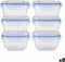 Set Lunchboxen Hermetisch Blauw Transparant Plastic 900 ml 14,5 x 8,5 x 14,5 cm (8 Stuks)