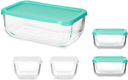 Set Lunchboxen Snow Box Rechthoekig Wit Turkoois (4 Stuks)