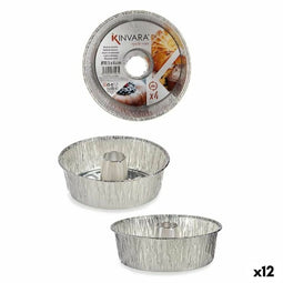 Set met cakevormen Kinvara 30286C Zilverkleurig Aluminium 19,5 x 19,5 x 6 cm 4 Onderdelen (12 Stuks)
