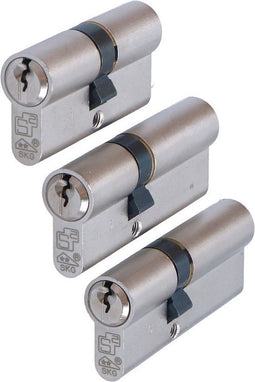 Set S2 veiligheidsprofielcilinders S6 SKG 2, dubbele cilinder, combinatiematen 2x 30/45 + 1x 30/30 (set van 3 gelijksluitend)