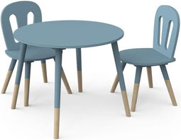 Set van 1 tafel + 2 stoelen FIRMIANA - Scandinavische stijl - kleuren: stormblauw en natuurlijk hout - DEMEYERE
