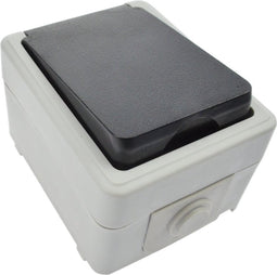 Set van 1x buiten wandstopcontacten/stekkerdozen IP44 spatwaterdicht grijs - Met randaarde en klep - Grijze spatwaterdichte wandstopcontacten - Buiten wand stopcontact