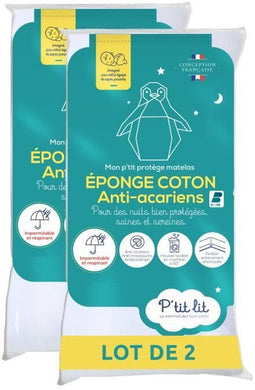 Set van 2 anti-mijt babymatrasbeschermers - voor wieg, reiswieg, kinderwagen - waterdicht Alese - 100% katoenen lus - 40x80 cm