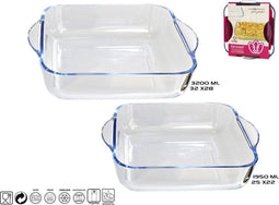 Set van 2 Glazen ovenschalen-serveerschalen rechthoekig 25 en 32 cm - Ovenschotel oven serveerschaal van glas