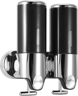Set van 2 | Zeepdispenser - Dubbelwandige kunstof zeepdispenser - Edelstaal-look - Zwart