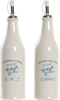 Set van 2x stuks stenen azijn en olie flessen met schenktuit 800 ml - Azijnflessen - Olieflessen