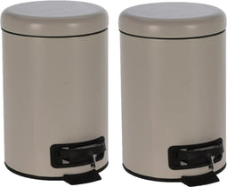 Set van 2x stuks taupe vuilnisbakken/pedaalemmers 3 liter van 17 x 25 cm - Badkameraccessoires - Kleine prullenbakken