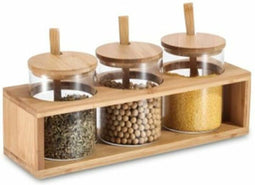 Set van 3 Potjes DKD Home Decor 31 x 11 x 10,5 cm Natuurlijk Bamboe Borosilicaatglas