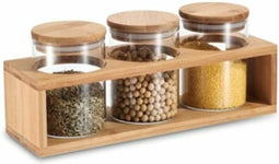 Set van 3 Potjes DKD Home Decor 31 x 11 x 11,5 cm Natuurlijk Bamboe Borosilicaatglas