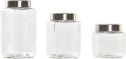 Set van 3 Potjes DKD Home Decor Kristal Roestvrij staal (500 ml) (750 ml) (1L) (3 Onderdelen)