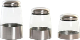 Set van 3 Potjes DKD Home Decor Kristal Ziverachtig Transparant Roestvrij staal