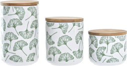 Set van 3 Potjes DKD Home Decor Natuurlijk Wit Groen Bamboe Keramiek Tropisch (3 Onderdelen)