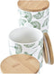 Set van 3 Potjes DKD Home Decor Natuurlijk Wit Groen Bamboe Keramiek Tropisch (3 Onderdelen)