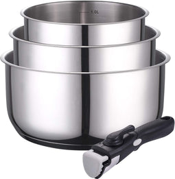 Set van 3 steelpannen 16/18/20 cm - RVS - afneembare handgreep - voor alle soorten fornuizen, ook inductie