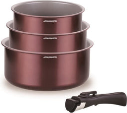 Set van 3 steelpannen - ARTHUR MARTIN - AM1088 - Alle warmtebronnen inclusief inductie - 16/18/20 cm + 1 afneembare handgreep - Aluminium