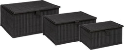 Set van 3x bamboe opbergdozen met deksel rechthoek zwart - Kast-/badkamer mandjes verschillende formaten