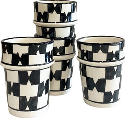 Set van 4 Fes keramiek bekers zwart-wit