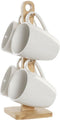 Set van 4 mokken DKD Home Decor Natuurlijk Rubberwood Wit 300 ml Keramiek