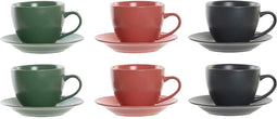 Set van 6 kopjes met schotel DKD Home Decor Roze Wit Groen Donker grijs Keramiek (150 ml)