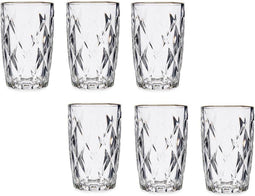 Set van 6x stuks luxe gedecoreerd glas drinkglazen/waterglazen van 340 ml transparant/goud - Per glas 8 x 12.5 cm
