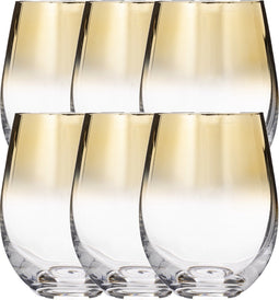 Set van 6x stuks tumbler glazen gouden rand Arya 540 ml van glas - Drinkglazen - Waterglazen
