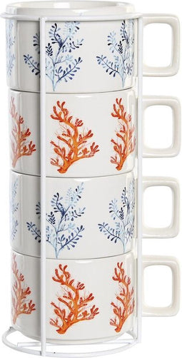Set van koffiekopjes DKD Home Decor Blauw Metaal Fuchsia 260 ml 4 Onderdelen Dolomite