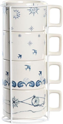 Set van koffiekopjes DKD Home Decor Blauw Metaal Wit 260 ml 4 Onderdelen Dolomite